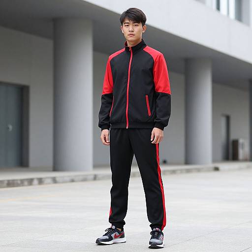 Young Man in Black and Red Sportswear
