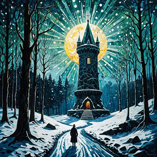 Mystical Winter Tower Under Moonlight