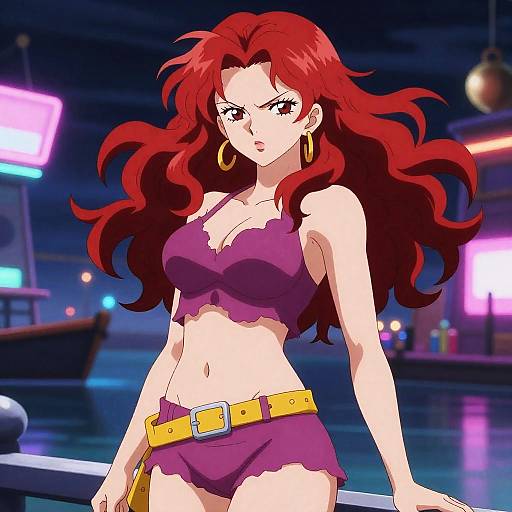 Fiery Siren Pirate in Neon Harbor