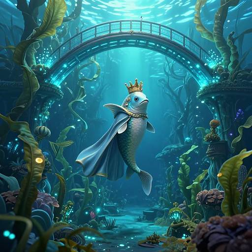 Regal Fish King in Bioluminescent Labyrinth