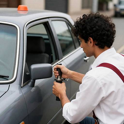 Urban Scene with Vintage Car and Man