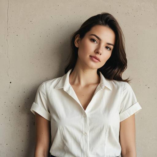 Woman in White Blouse Against Beige Concrete Wall