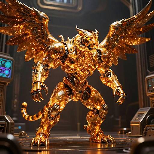 Glowing Amber Tiger Mecha Warrior