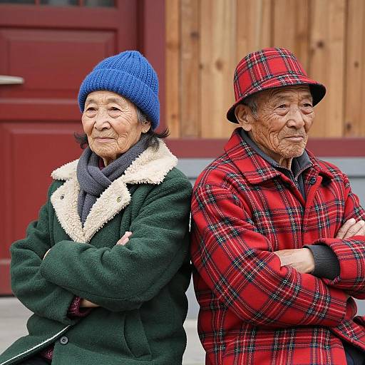 Elderly Couple Back-to-Back Portrait