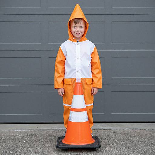 Boy in Traffic Cone Costume