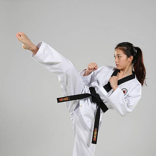 Dynamic Martial Arts Kick in White Gi