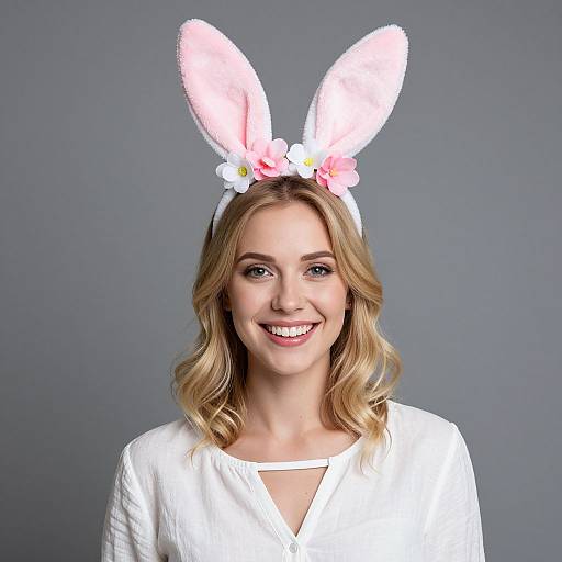 Blonde Woman with Pink Bunny Ears