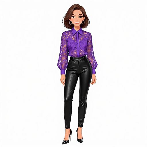 Chic Woman in Purple Lace Blouse