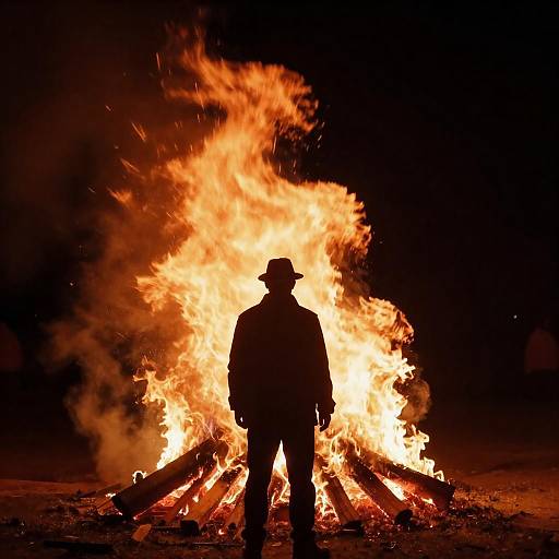 Man Silhouetted Against Intense Fire