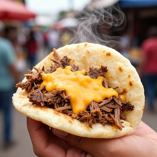 Close-Up of Arepa with Shredded Beef