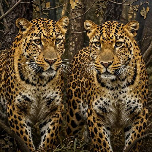 Realistic Leopards in Forest Scene