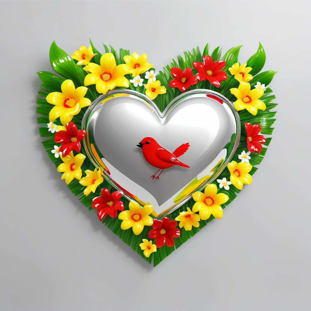 Heart and Flowers with Colorful Bird