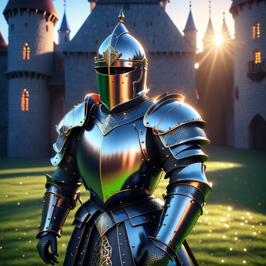 Fantasy Knight in Medieval Castle Scene