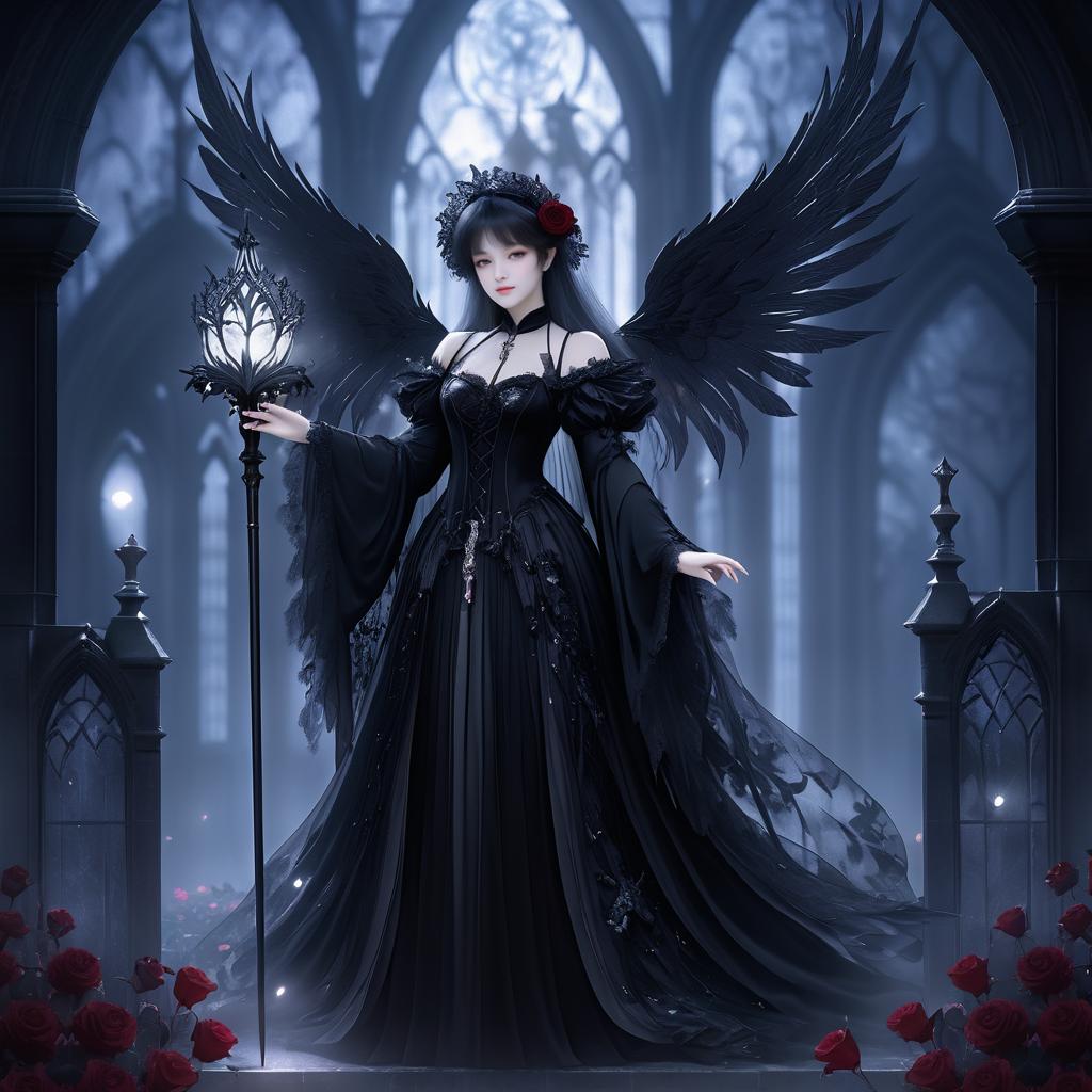 Gothic Angel in Misty Graveyard