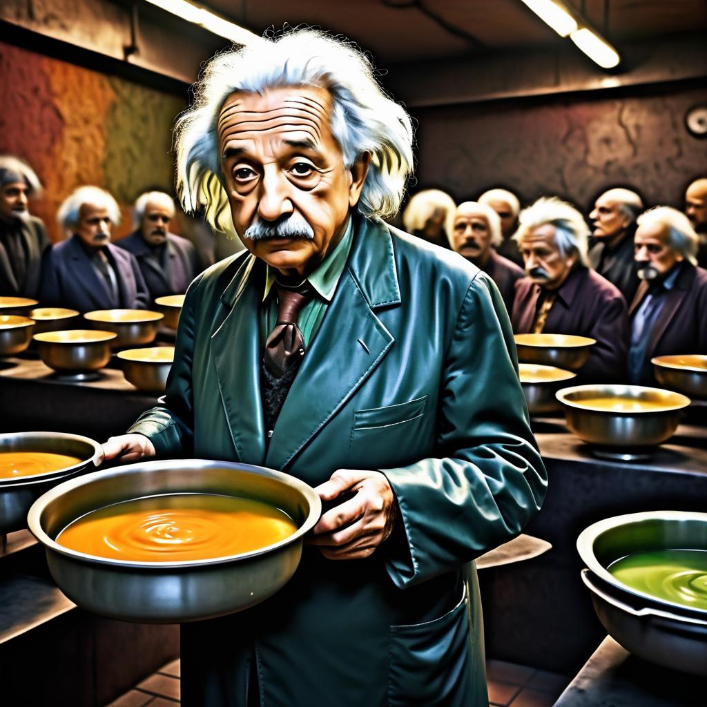 Surreal Depiction of Einstein in Line