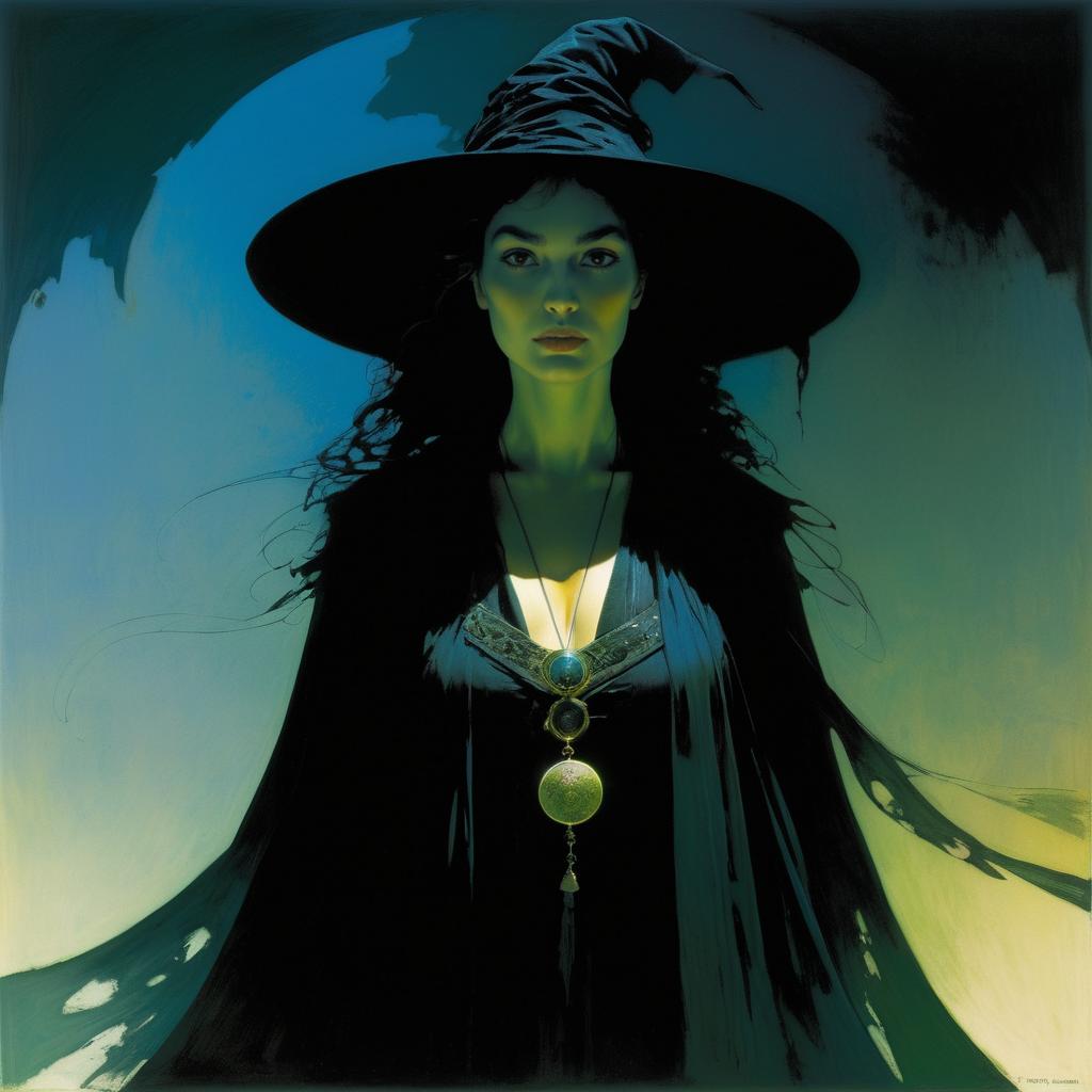 Mystical Sorceress Portrait with Shadow