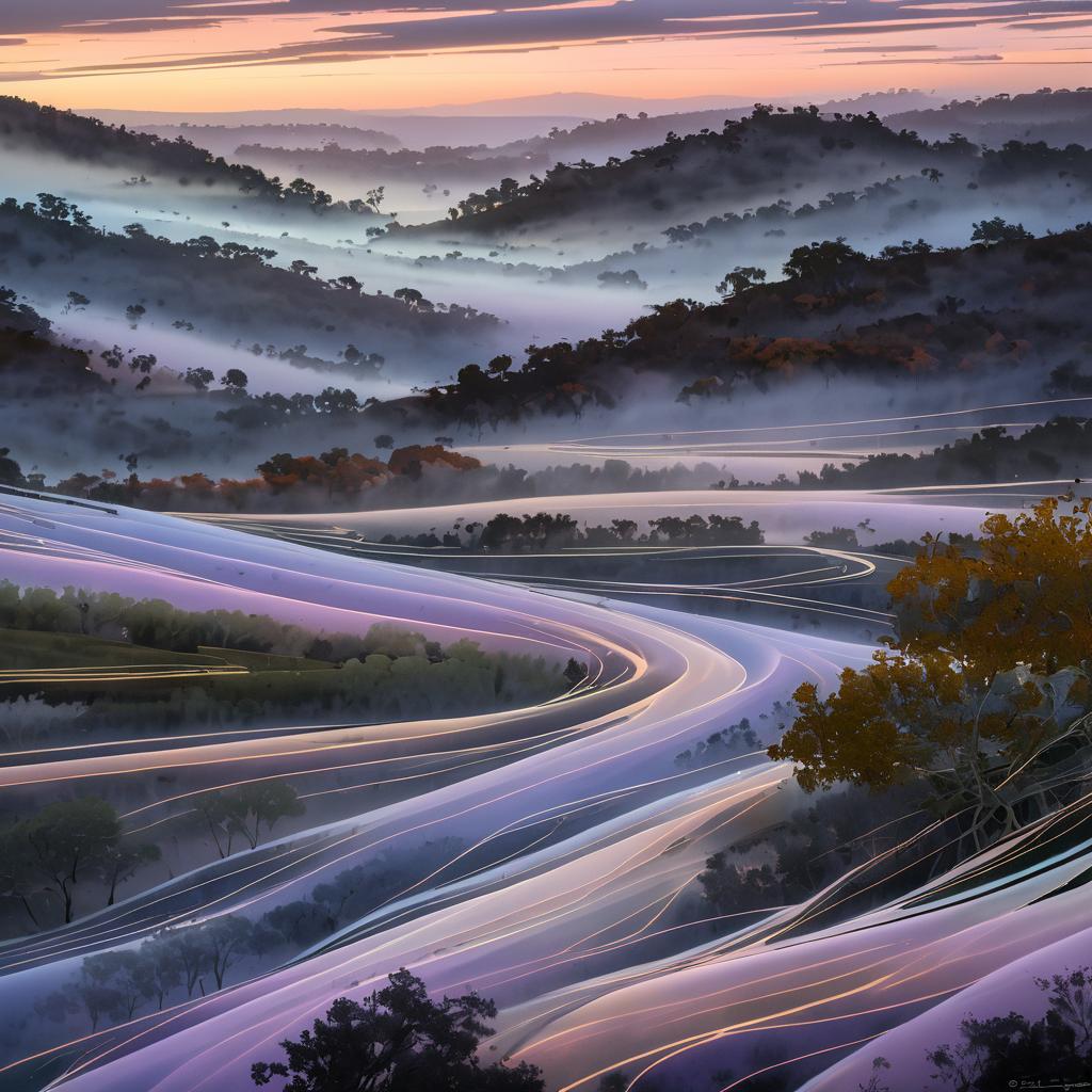 Misty Foothills in Twilight Glow