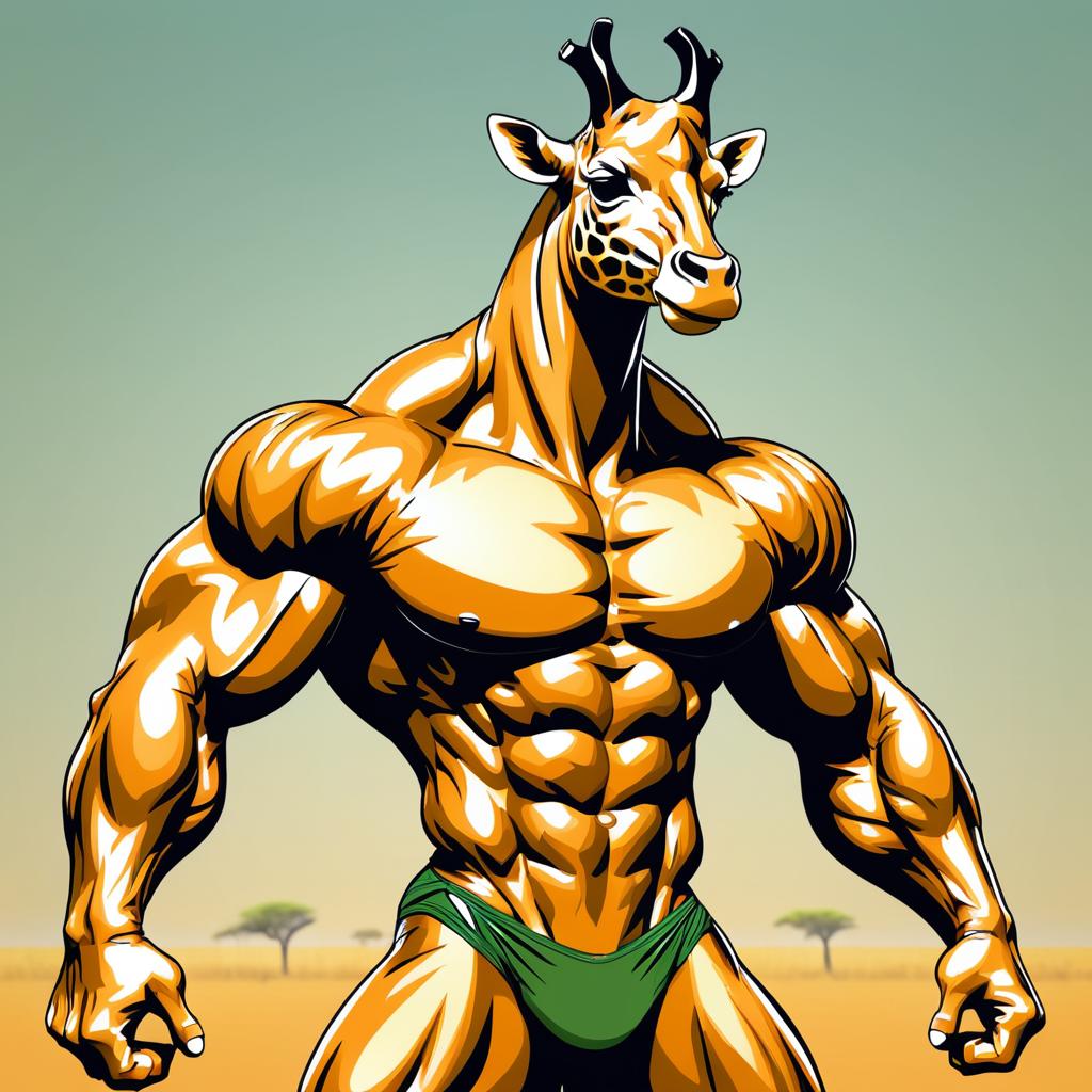 Muscular Giraffe in Savanna Landscape