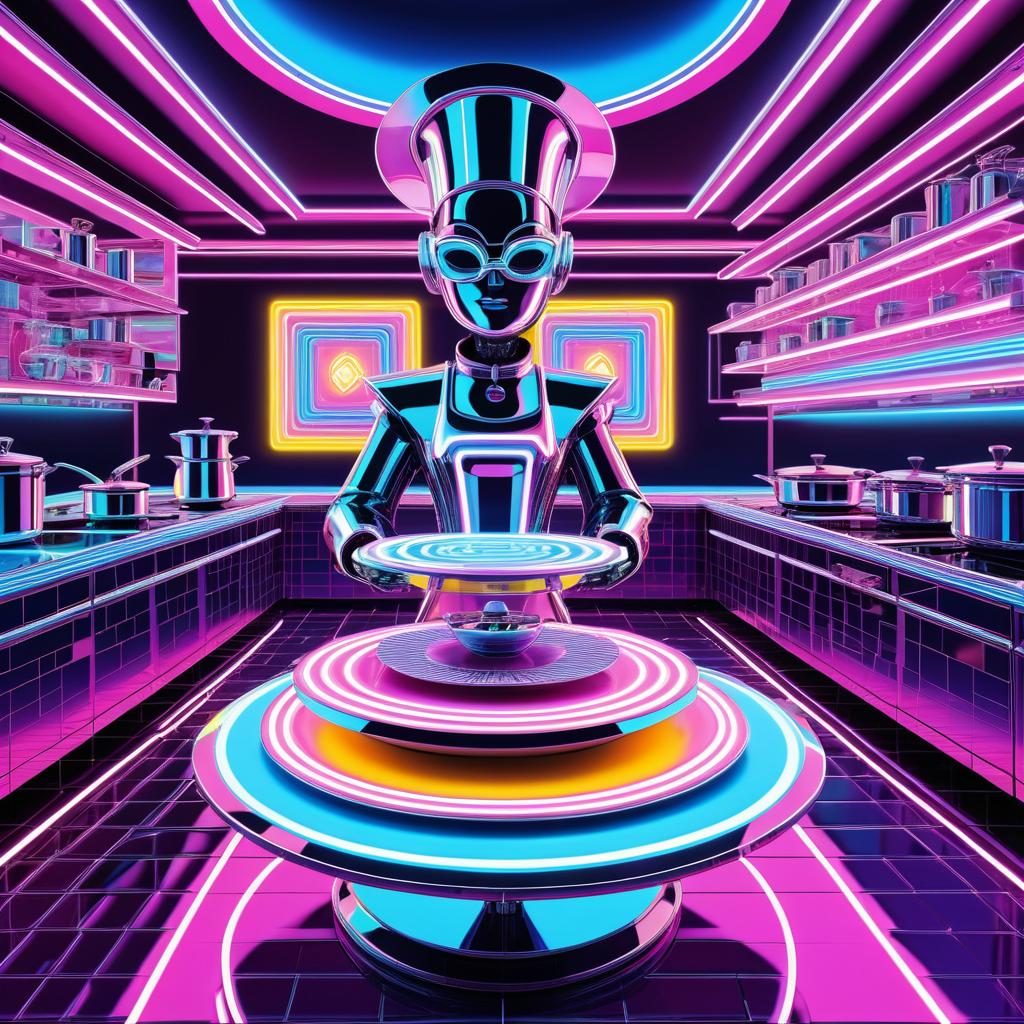 Surreal Neon Robot Chef Art