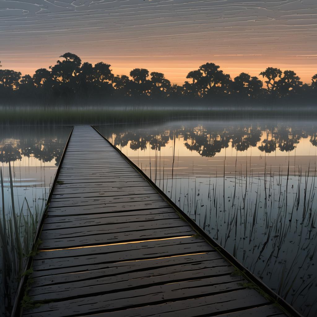 Abstract Wetland Boardwalk at Dusk