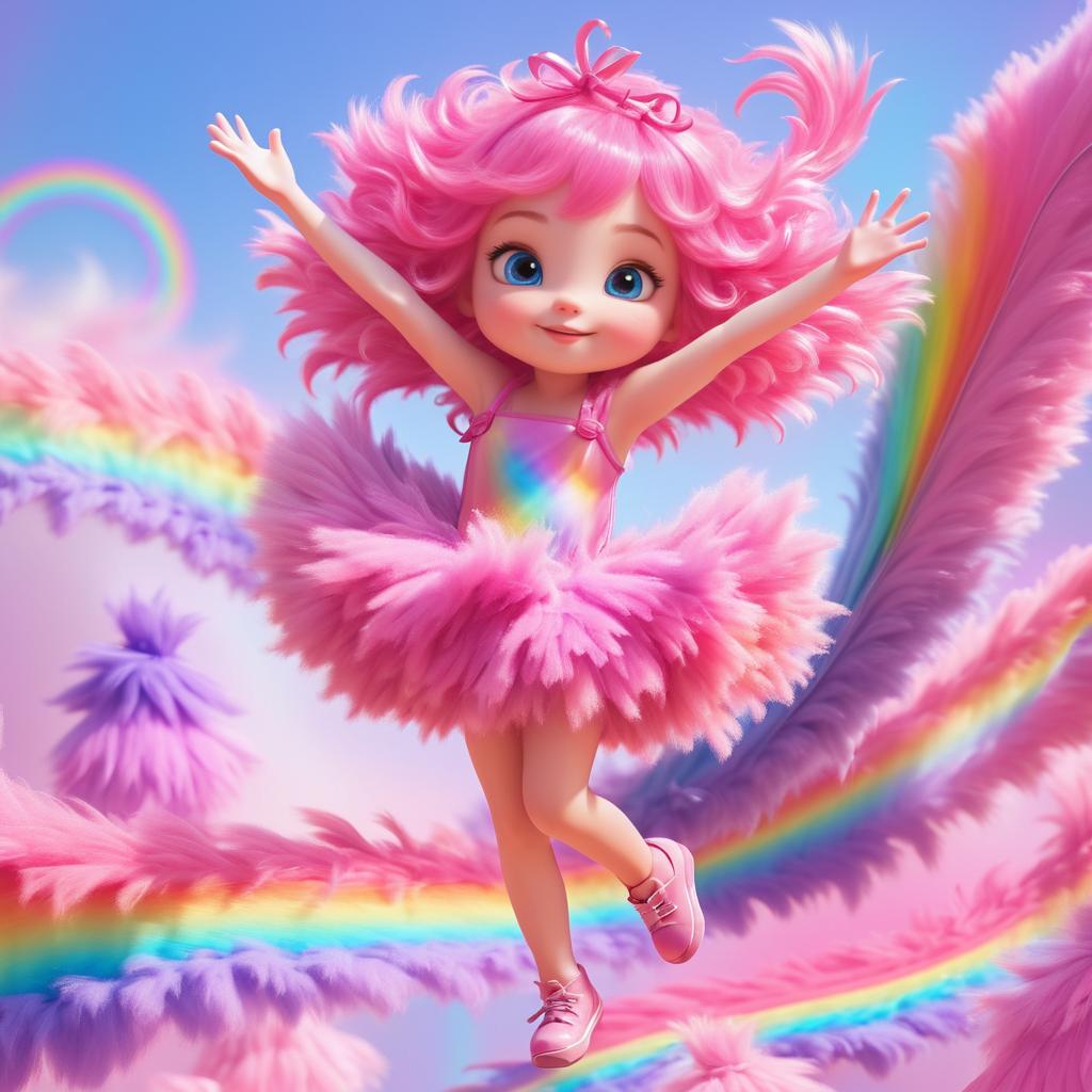 Whimsical Pink Fairy Dancing on Rainbows