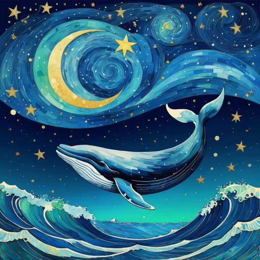 Surreal Whale with Star in Van Gogh Style