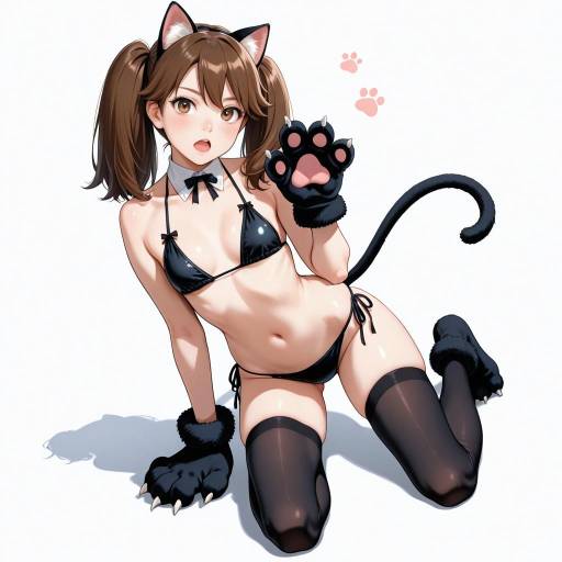 Playful Swimsuit Girl with Animal Features