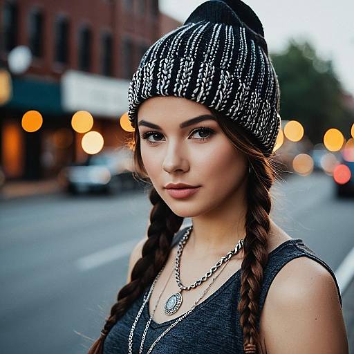 Young Woman Wearing Black Beanie and Braids