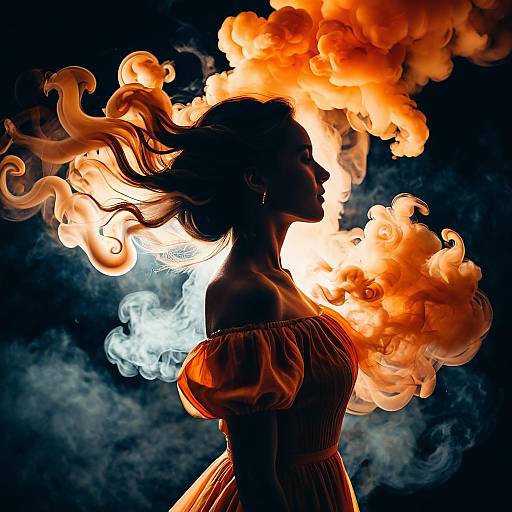 Surreal Profile Portrait with Orange Smoke