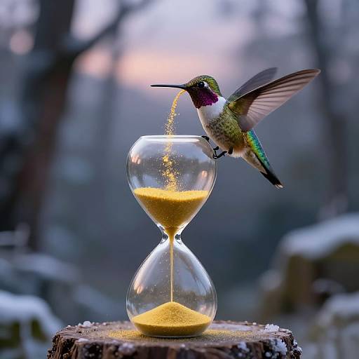 Iridescent Hummingbird on Magical Hourglass