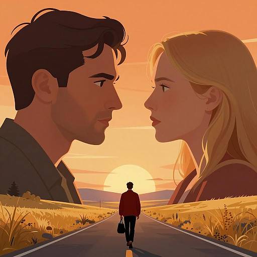 Intense Faces Over Serene Landscape