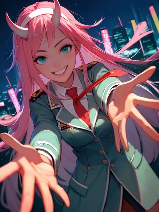 Girl in Military Uniform with Pink Hair