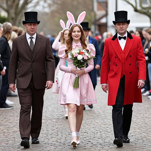 Elegant Easter Parade on Cobblestone Street