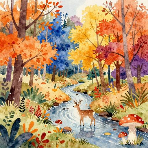 Vibrant Autumn Forest Watercolor