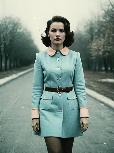 Woman in Vintage Style Blue Coat Dress