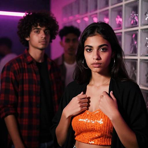 Vibrant Nightclub Scene with Intense Characters