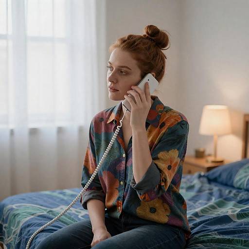 Colorful Woman on Patterned Bed