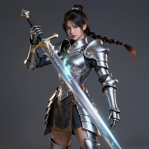 Armored Warrior Woman with Glowing Sword