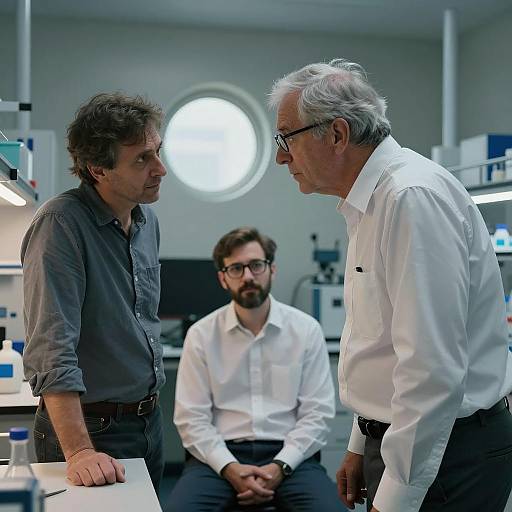 Serious Discussion in Dimly Lit Lab