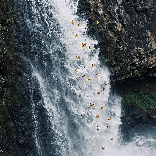 Gravity-Defying Waterfall with Butterflies
