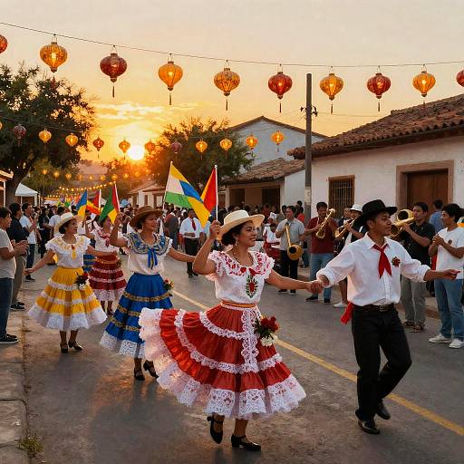 Vibrant Festival Procession at Sunset