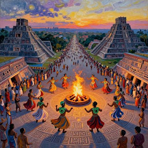 Mayan Festival Aerial in Post-Impressionism