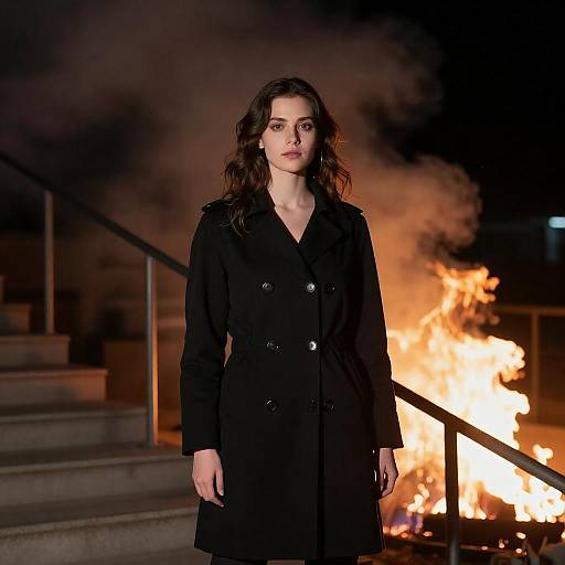 Woman on Staircase Amid Fiery Night