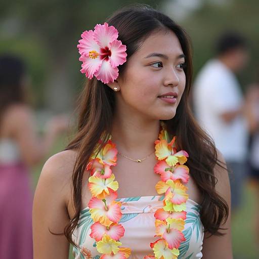 Realistic Woman in Luau Party Outfit