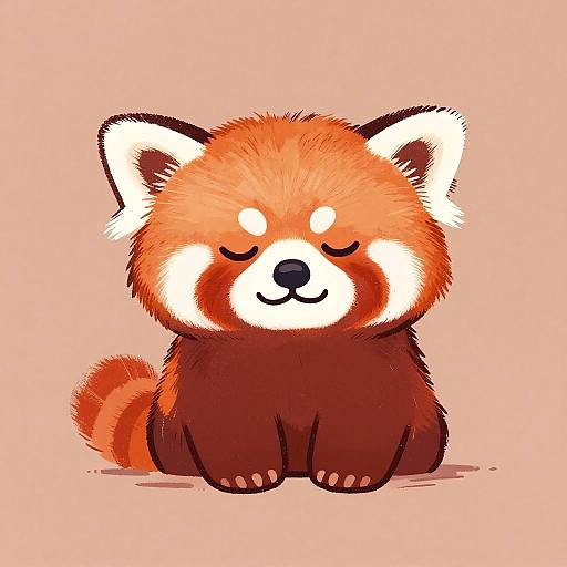 Dreamy Cartoon Red Panda Linocut