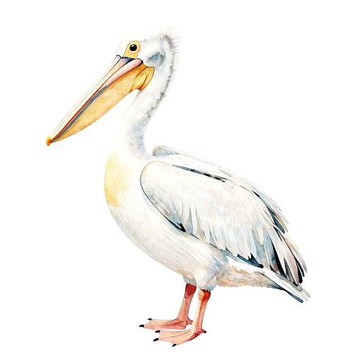 Watercolor White Pelican Side Profile