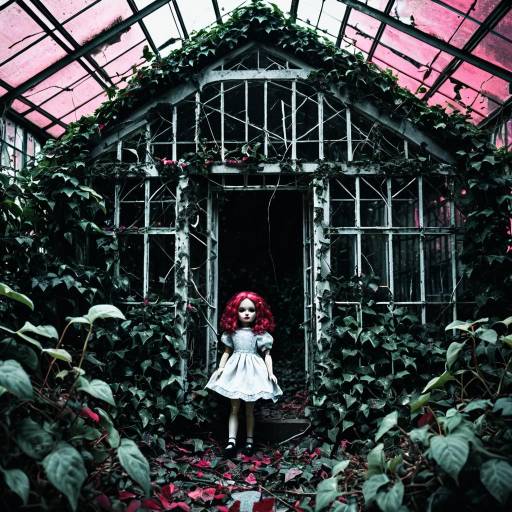 Haunting Porcelain Doll in Overgrown Greenhouse