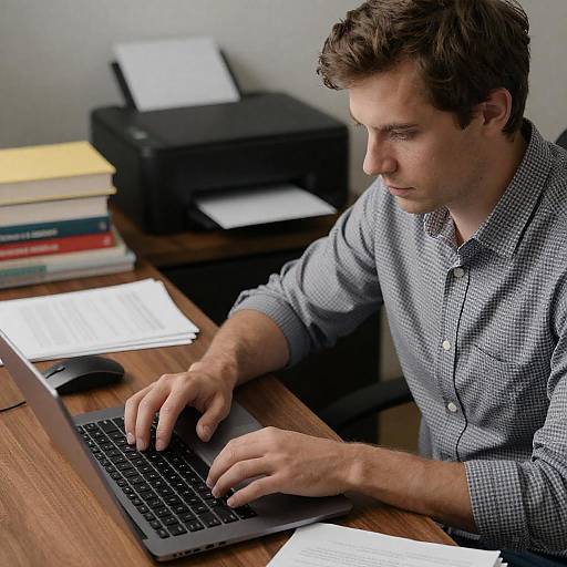 Focused Man Working at Desk