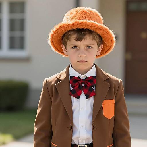 Boy in Fur Hat and School Blazer