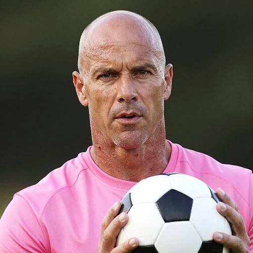 Man Holding Soccer Ball in Pink Shirt